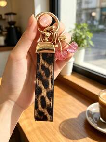 26 Letters To Choose From, Keychain Pendant, Creative Cherry Pendant, Leopard Print Pattern Key Strap, Car Keychain Pendant, Bag Decoration Pendant, Personalized Fashionable Key Matching. Key Accessories, Car Remote Control Decoration Pendant, Holiday Gift. - Letter - View 33
