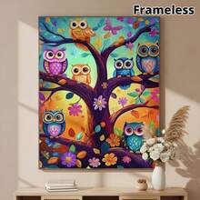 1 Set 5D Diamond Painting Kit Quirky Owl On Branch, 40*50cm_15.75*19.68in Full Drill With Tools, Vibrant Color Canvas, Suitable For Beginners, - View 1