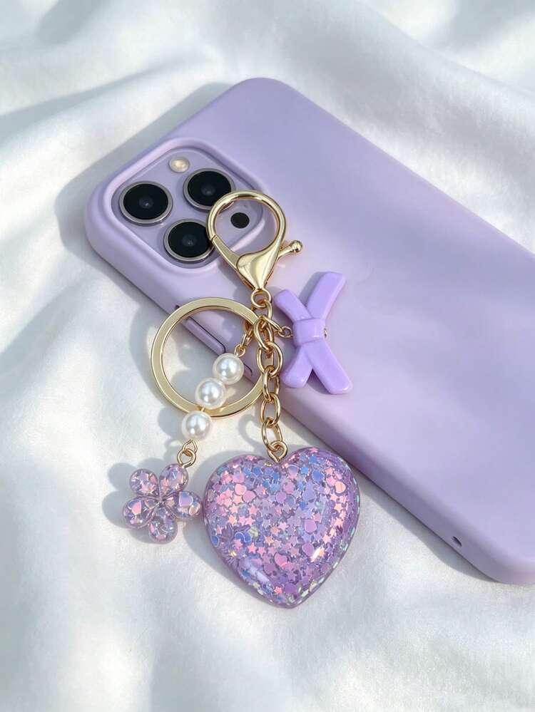 1pc Cute Couple Heart Keychain, Women's Handbag Pendant, Pink