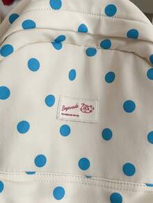 Mochila con estampado de lunares para mujer con bolsillo delantero y correas ajustables, bolsa escolar de poliéster casual para uso diario - Blanco - Ver 5