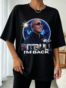 Pitbull  I'm  Back  North  America  Tour  Double  Sided  Oversized  Cotton  Unisex  Concert  Graphic  T-Shirt - 黑色 - 查看 1