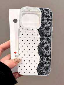 Double Layer IMD Polka Dot Lace Phone Case Compatible With Apple 17 Pro Max 16 15 14 Pro Max 13 11 12 New IMD Hot-Selling XS Max Personalized 16 16 Plus Creative 17 Polka Dot Lace - Black and White - View 3