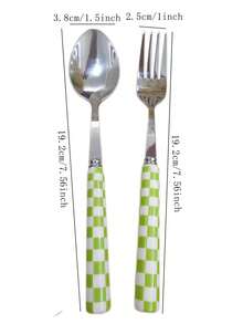2/12pcs Unique Plaid Pattern Stainless Steel Cutlery Set, Elegant Porcelain, Multiple Colors, Includes Ceramic Handle Utensils, Creative Kitchen, Includes Forks And Spoons, Suitable For Daily Dining - Multicolor - View 4