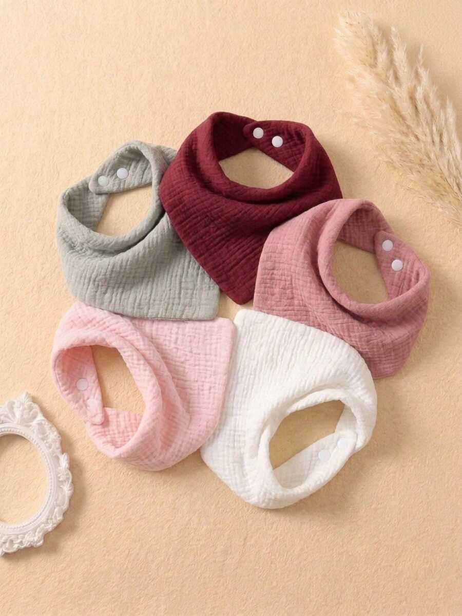 5pcs Girls Summer Dopamine Color Matching Baby Bib Set, Suitable For Daily Wear In All Seasons - 彩色 - 查看 1