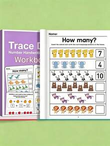 3-6 Years Old Children Counting And Writing Math Workbook, Includes Quantity Question And Answer Fun Exercises, Designed For Kindergarten Small And Large Classes, Helps Children Recognize Numbers And Practice Writing. This Workbook Features Cartoon Transportation Illustrations, It Is A Pen Control Training Exercise Set For Preschoolers And Elementary Students. Fun Math Exercises, Learn Counting And Writing Numbers 1 To 10, Essential Home Early Education Teaching Tool. - Multicolor - View 8
