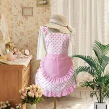 Pink Polka Dot Ruffle Apron, Suitable For Kitchen, Baking And Cooking, Can Be Used As Wedding And Holiday Photo Prop, Also Suitable For Garden Decoration, Perfect Gift Choice - Multicolor - View 7