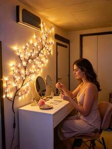 1pc Cherry Blossom Branch Shaped LED Wall Light, USB Powered, 8 Lighting Modes, Flexible Willow Branch Design, Floral Wall Decor, Suitable For Bedroom, Home, Wedding Decoration And Holiday Party Decoration. - Multicolor - View 3