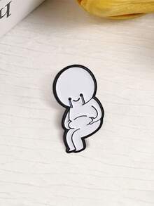 Minimalist Line Smile Crying Blob Man Enamel Pin Mental Health Healing Contrast Mood Pinching Belly Cartoon Lapel Badge - White - View 8