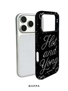 GIIPPA 1pc Black Background With English Slogan And Heart Pattern Design, Phone 17 Pro Max Phone Case, Compatible With Phone 16 Pro Max, 15 Pro Max, 14 Pro Max, Korean Style High-End Fashion Fun Phone Case, Compatible With 11/12/13/14/15/16 Pro Max Plus, Elegant Design Suitable For Men And Women, Perfect Gift For Girlfriend On Christmas, Valentine's Day, Easter, Wedding Season And Birthday! - Multicolor - View 3
