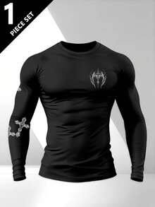 Men's Street Print Long Sleeve T-Shirt | Suitable For Autumn/Winter Wear | Comfortable And Breathable | Leading The Fashion - Black - View 2