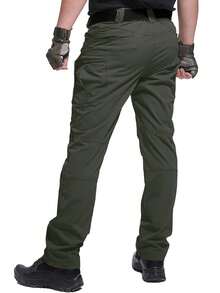 Alpha Camp Pantalones largos ligeros con múltiples bolsillos para deportes al aire libre para hombres, adecuados para senderismo/camping/trabajo - Verde militar - Ver 4
