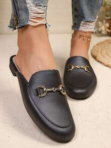 2026 Summer New Sandals With Metal Buckle Closed Toe Slip-On Casual Fashion Mule Flat Shoes - 999L Black - View 2