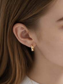 Pendientes de aro elegantes para mujer de plata de ley 925 chapados en oro de 18K con incrustaciones de circonita - pendientes con borde de circonitas pavé - Ver 5