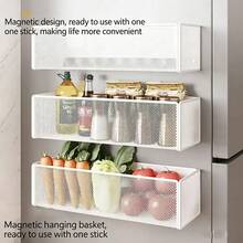 1pc Magnetic Refrigerator Side Storage Basket, Multi-Functional Seasoning & Kitchen Utensil Rack, Storage Organizer Accessory, Storage & Organization Tool - Multicolor - View 3