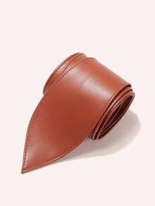 1PC Vintage Brown PU Wide Waist Belt For Women, Knotted Waist Cinch, Versatile Decorative Ribbon For Dresses And Shirts - Brown - View 3