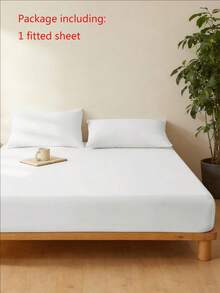 1pc Solid Color 25cm Deep Pocket Fitted Sheet, Soft Breathable Mattress Protector, Suitable For All Bed Sizes, Dorm Home Bedding Decor - White - View 6