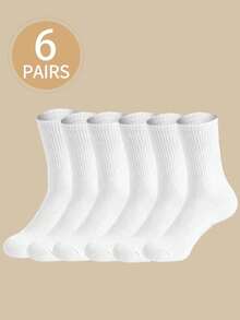 6 Pairs White High Elasticity Sports Socks, Breathable And Moisture-Wicking, Unisex Sports Casual Daily Socks, Available In 1/5/10 Pairs - White - View 11