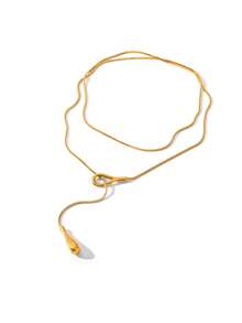 RAYQUEEN 1 buah Kalung Panjang Liontin Tetesan Air Stainless Steel dengan Rantai Sweater untuk Wanita, Cocok untuk Pemakaian Sehari-hari - Yellow Gold - View 8