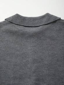 Men's Unisex Polo Collar Knit Cardigan Short Sleeve Sweater, Casual Business Commute Solid Color Minimalist Daily Wear Spring Summer - Grey - View 7