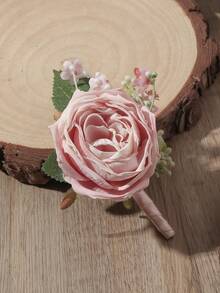 1pc/2pcs/6pcs Pink Rose With Baby's Breath Men's Boutonniere And Women's Wrist Corsage, Suitable For Wedding Decoration, Party, Dinner, Ball, Travel, Anniversary - Pink - View 4