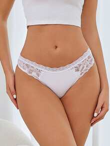 FINETOO 8pcs Women's Hollow Lace Patchwork Cotton Triangle Panties, Fashionable Sexy Women's Underwear, Suitable For Spring And Summer - Multicolor - View 4