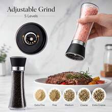 Premium Stainless Steel Sea Salt And Pepper Grinder Set Of 2 - Adjustable Ceramic - Tall Glass Salt And Pepper Shakers - Multicolor - View 7