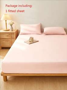 1pc Solid Color 25cm Deep Pocket Fitted Sheet, Soft Breathable Mattress Protector, Suitable For All Bed Sizes, Dorm Home Bedding Decor - Baby Pink - View 6