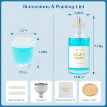 Glass Mouthwash Dispenser For Bathroom 118OZ, Clear Refillable Mouthwash Container With Glass Mouthwash Cup, Bamboo Tray And Golden Sticker - White - View 6
