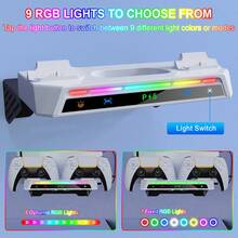 P5/P5 Slim/P5 Pro Wall Charging Dock, 2.5H Dual Fast Charge, 9 RGB Light Effects, Headphone Holder, Cooling Design, Anti-Tipping, Metal+ABS, Black+White, For Gamers - Black and White - View 6