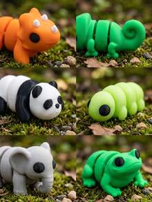 Caja sorpresa de animales del bosque articulados impresos en 3D, mini figuras móviles de dinosaurio, panda, elefante, rana, camaleón y oruga, juguetes coleccionables lindos para alivio del estrés sensorial, recuerdos educativos para fiestas para niños y niñas, útiles escolares - Multicolor - Ver 3