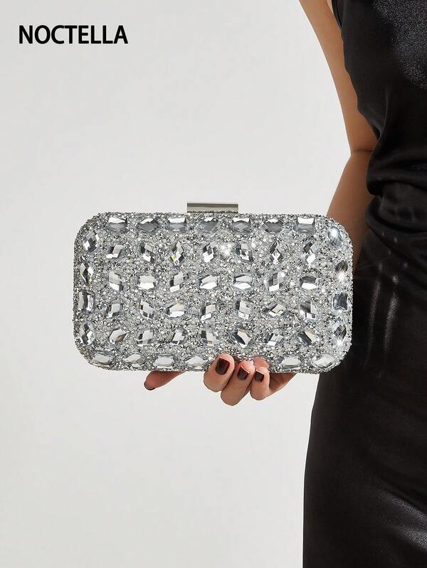 Noctella 1pc Asymmetric Acrylic Rhinestone Evening Clutch, Handheld Shoulder Crossbody Fashion Luxury Women's Bag Suitable For Party, Daily, Wedding, Suitable For Party Girls And Ladies, Party Evening/Banquet, Christmas Party Dress, Charming Rhinestone Bag, Perfect Match For Wedding Party, Elegant Bridal Bag, Party Bag, Suitable For Party, Wedding, Ball, Banquet/Evening Party, Match With Party Dress, Evening Gown And Sequin Dress