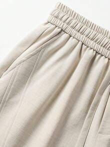 Blueprint Man 1pc Men's Apricot Shorts, Drawstring Elastic Waist, 3D Panel Design, Linen-Like Fabric, Comfortable & Breathable, Machine Washable & Dry Cleanable, Old Money Style, Business Casual, Spring/Summer Commute, Light Business - Apricot - View 5