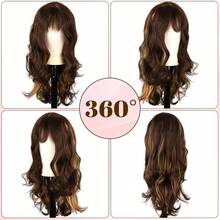 SHESHAIR Long Brown Mixed Blonde Wavy Wigs For White Women Kinky 26 Inch Glueless Wig 180% Density Wear Curly Wigs With Bangs Versatile Daily And - White - View 3