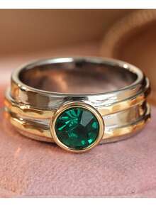 Gmzalx Women's Luxury Vintage Ring, Green Contrast Striped Design, Sparkling Elegant Style, Suitable For Daily Wear, Commuting, Party And Gift - Two-color - View 7