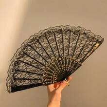 1pc White Floral Lace Folding Fan, Vintage Hand Fan, Suitable For Wedding Party, Dance Performance And Photo Props - Multicolor - View 9