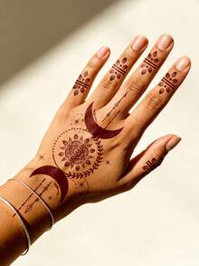 2pcs Bohemian Style Star Moon Arrow Feather Tattoo Templates, Waterproof Long-Lasting Exotic Tattoo Stickers For Daily, Festival, Music Festival, Hand And Foot Art - View 4