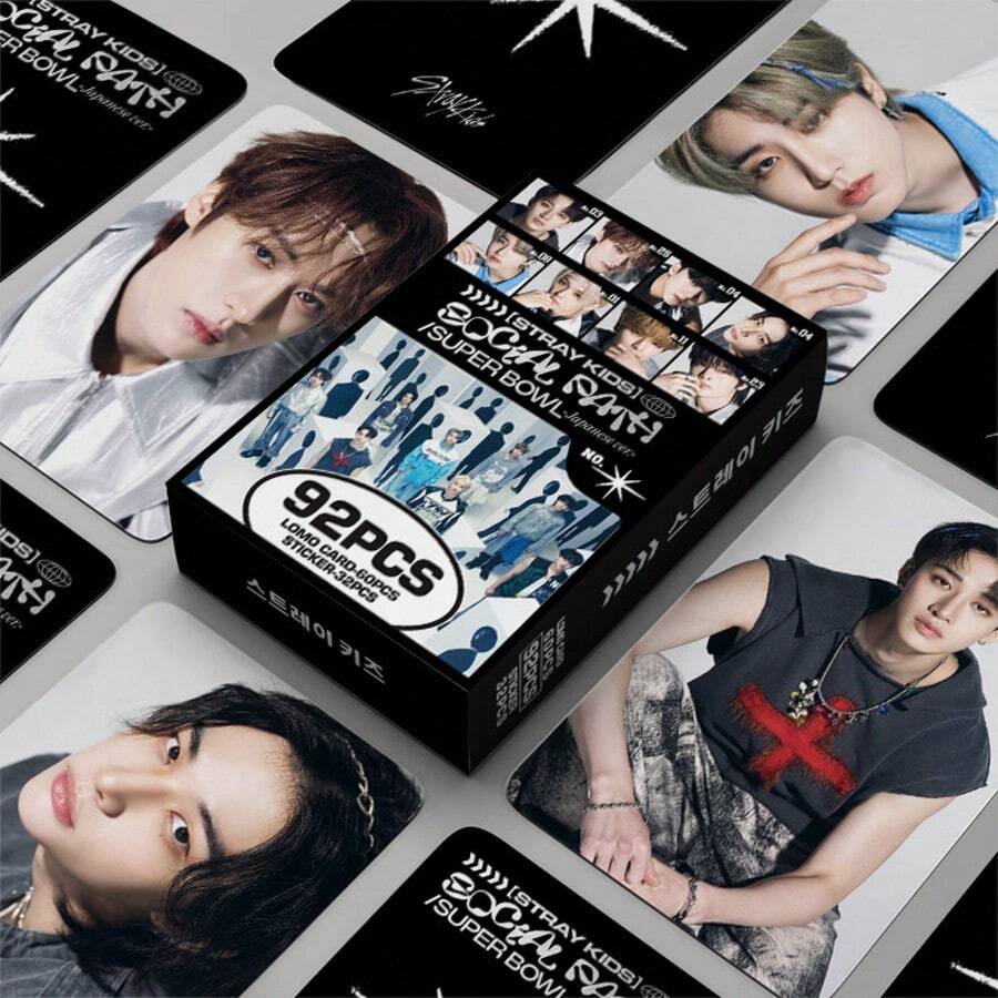 92pcs/Box BP SK TWICE (60 Lomo Cards + 32 Stickers) K-POP Fan Merchandise, SKZ Limited Edition Fan Support Gift, Collectible Photo Cards, Stickers, Holiday Gift - Multicolor - View 1