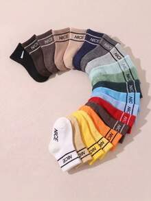 10 pares de calcetines de media caña con estampado de letras NICE y doble raya, estilo aleatorio, suaves y transpirables, calcetines deportivos adecuados para niños pequeños, bebés, recién nacidos, regalo para baby shower - Multicolor - Ver 4
