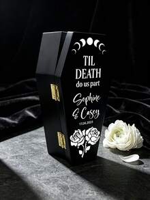 Custom Black Coffin-Shaped Storage Container With A Lid,Featuring A Bohemian Astrology Rose Design,Suitable For Gothic Wedding Ring Storage And Jewelry Organization,Jewelry Boxes Birthday Party Gift,Christmas Gift Packaging,Halloween Gift Box - Multicolor - View 2