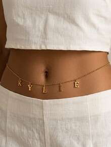 Light Luxury Fashion Unique Niche Customized English Letter Pendant Stainless Steel Waist Chain, Unique Niche Design, Fashion Light Luxury, Perfect For Mother's Day, Valentine's Day, Birthday, Anniversary, Graduation, Christmas And Other Occasions, Creative Fashion Gift For Loved Ones, Autumn Fashion Choice. - Gold - View 2