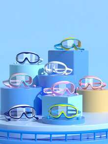 1pc Large Frame Swimming Goggles For Adults, Black & Pink Available With Integrated Earplugs. Waterproof, Anti-Fog, UV Protection And Leak-Proof Seal, Wide Clear Vision With Adjustable Strap. Durable For Pool, Open Water, Beach And All Water Sports, - Multicolor - View 3