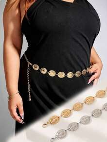1pc Plus Size European & American Vintage Commuter Style Silver Chain Floral Lace Waist Chain Dress Accessory, Suitable For Daily Wear, Parties And Vacations - Multicolor - View 1