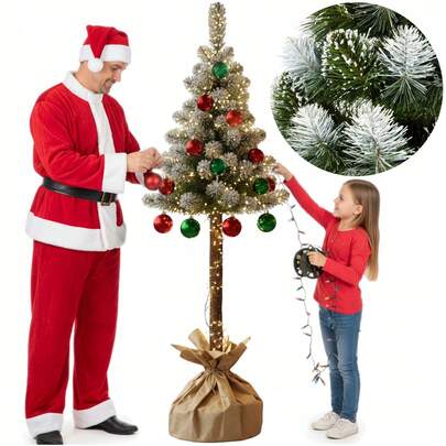 180cm Artificial Snow Flocked Christmas Tree On Natural Wooden Trunk, Dense Diamond Pine With Glitter Branches, Realistic Holiday Tree For Home, Living Room, Office, Indoor Xmas Decoration, Reusable Festive Seasonal Decor With Stable Stand
