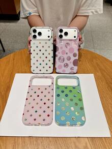 KOOLIFE 1件裝奢華可愛彩色波點冰川紋理軟手機殼，適用於 iPhone 18 Pro/18 Pro Max/17 Pro Max/17 Pro/17/16 Pro Max/16 Pro/16/15 Pro Max/15 Pro... - 深綠底金波點 - 查看 9