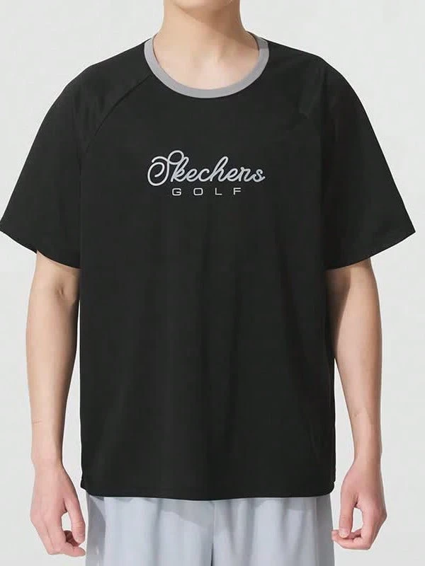 Skechers Unisex Golf Series Contrast Ribbed Collar Cooling Quick-Dry Raglan Short Sleeve T-Shirt - Black - View 1