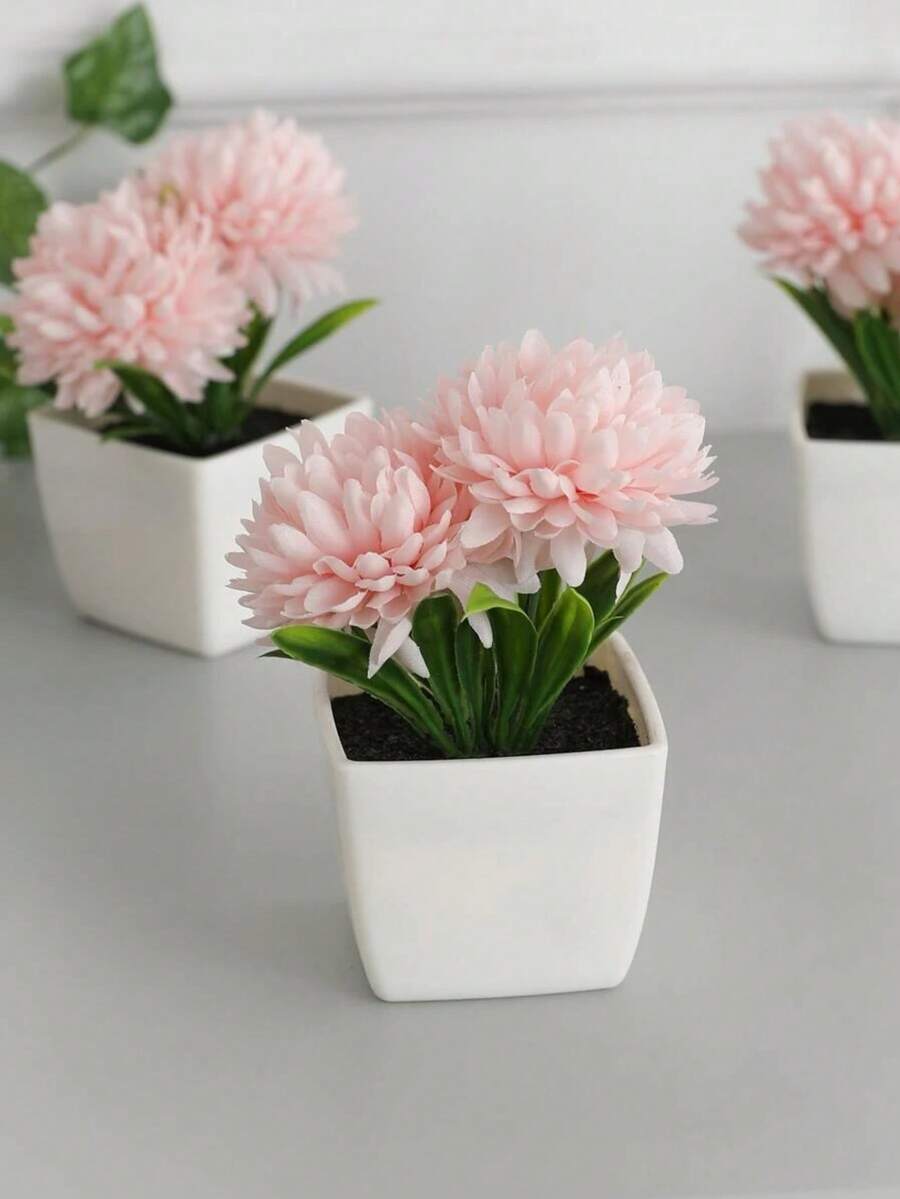 3/1pc Artificial Plant Ball Chrysanthemum Mini Potted Plant - Suitable For Indoor Office Desk Coffee Table Bathroom Bedroom Home Decor. Garden Flower Stand Decoration Ornament,Random Style Shipment,Christmas Decorations, Christmas Gifts