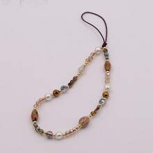1pc Niche Korean Style Crystal Beaded Phone Chain Wrist Strap, Versatile Anti-Loss Phone Case Charm For Women - Coffee Brown - View 4