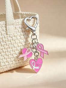 Breast Cancer Awareness Keychain, Pink Awareness Ribbon Bag Keychain, Pink Ribbon Key Ring, Women's Bag Pendant Zinc Alloy Jewelry, Gift For Women - Multicolor - View 2