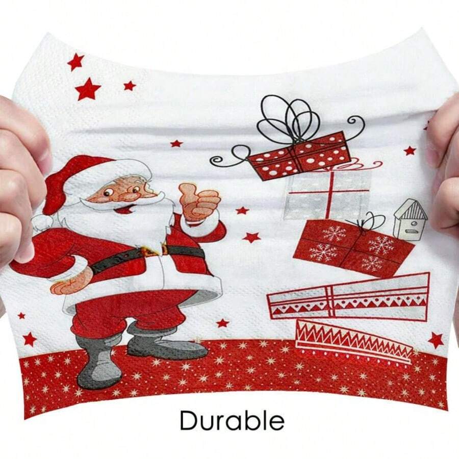 20/40PCS Heavy Duty Christmas Party Napkins, Santa Claus Design With Gifts, Red And White Holiday Table Decor, Disposable Napkins For Christmas Office Or Gift, Holiday Table Setting Decorations, Christmas Table Decor - Santa Claus - View 1