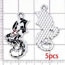 5/10pcs Silver Tone Enamel Dragon Charms Gothic Flying Dragon Pendants Rose Flame Design For DIY Earring Necklace Jewelry Making Supplies - Black - View 15